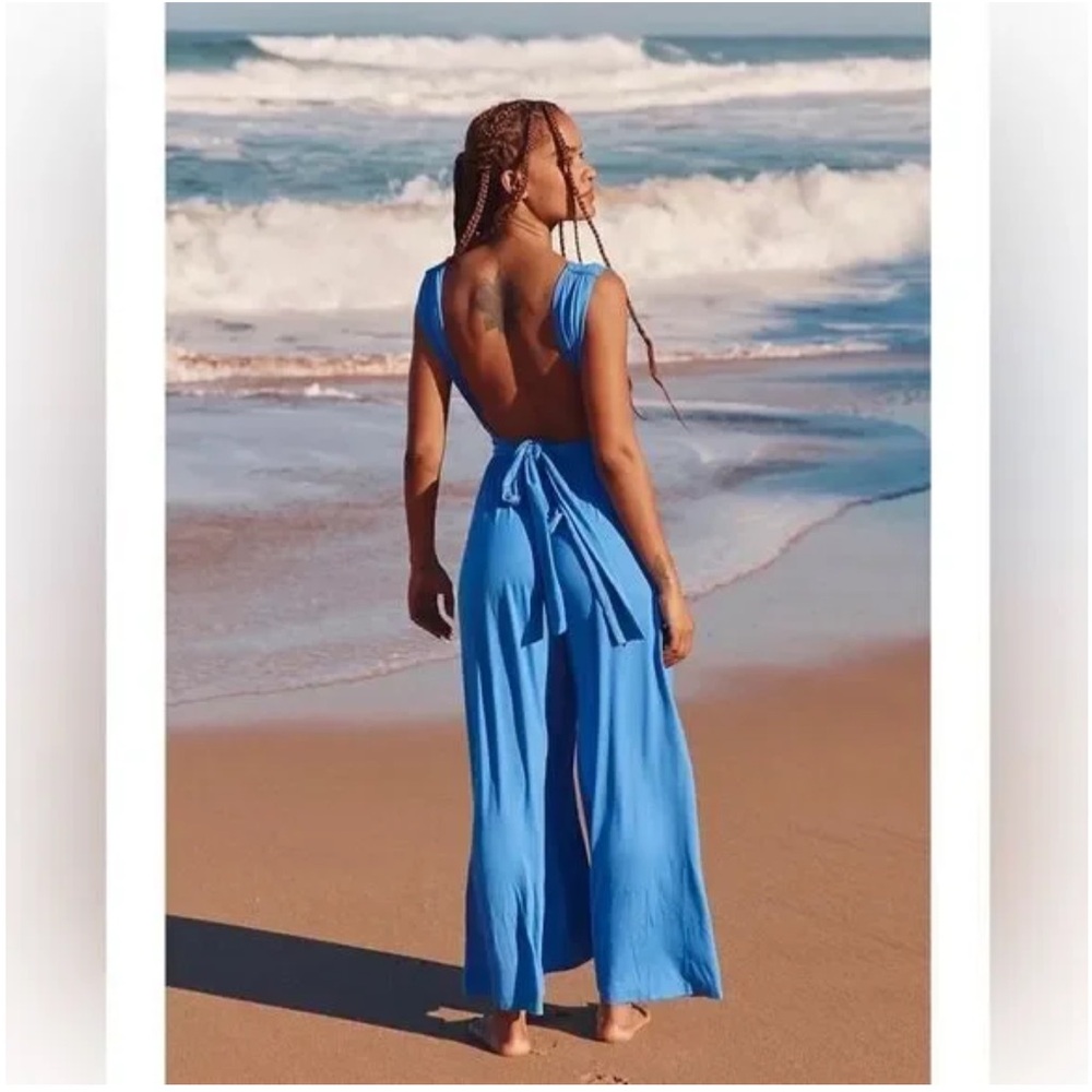 NWOT Free People Blue Open-Back Jumpsuit